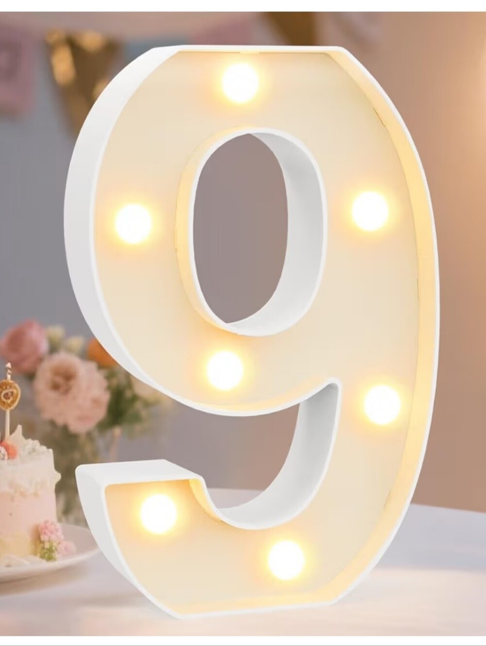 Battery-Operated Marquee Number 9 Light - White